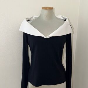Cache 90’s Y2K black white collar cuff blouse shirt top large L